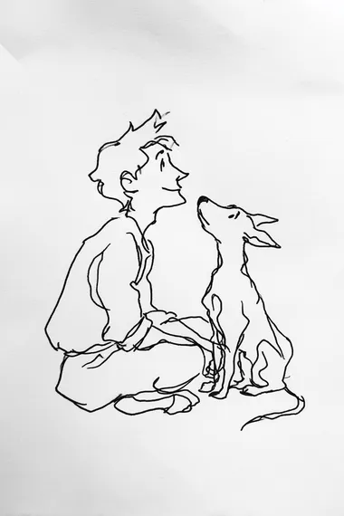 Minimalist Ink Art of a Happy Man and His Dirty Dog Minimalist Ink Art of a Happy Man and His Dirty Dog