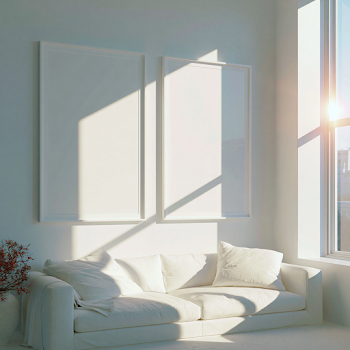 Minimalist Interior with Empty Poster Mockups Above Sofa