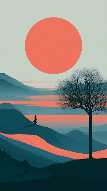 Minimalist Landscape with Surreal Sunset