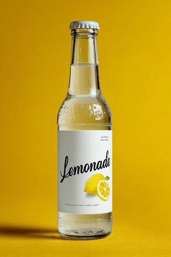 Minimalist Lemonade Label Design on Glass Bottle