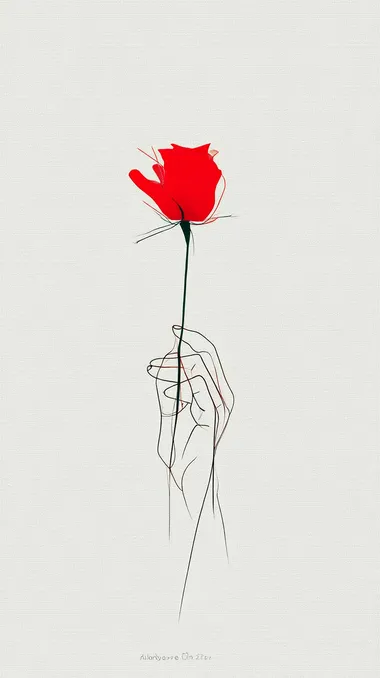 Minimalist Line Art of a Woman's Hand Holding a Red Rose Minimalist Line Art of a Woman's Hand Holding a Red Rose
