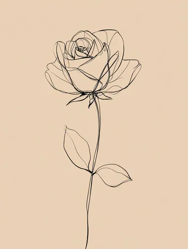 Minimalist Line Art Rose on Beige Background Minimalist Line Art Rose on Beige Background