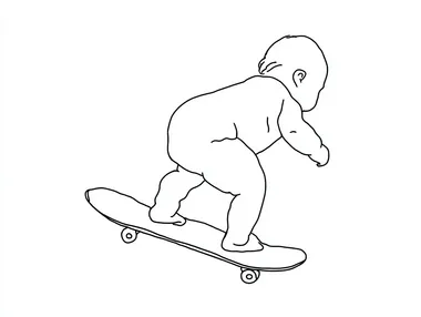 Minimalist Line Drawing of a Baby on a Skateboard Minimalist Line Drawing of a Baby on a Skateboard
