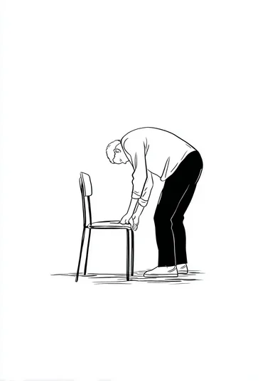 Minimalist Line Drawing of Person Picking Up Objects