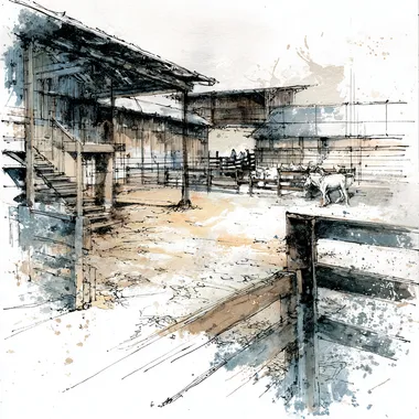 Minimalist Livestock Pen Sketch