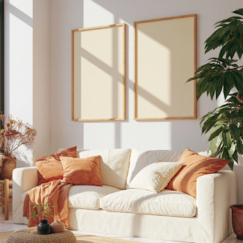Minimalist Living Room with Empty Poster Mockups