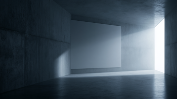 Minimalist Modern Concrete Room with Artistic Canvas