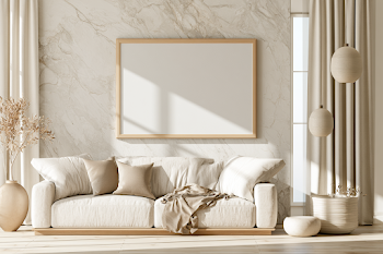 Minimalist Modern Living Room with Marble Feature Wall