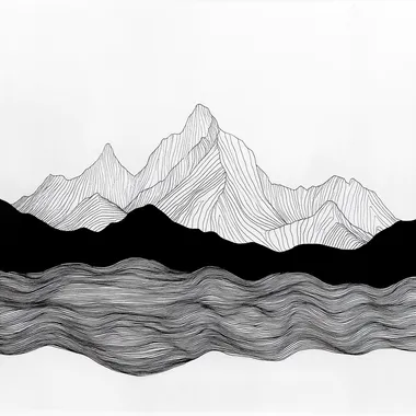 Minimalist Mountain and Water Line Drawing in Black and White Minimalist Mountain and Water Line Drawing in Black and White