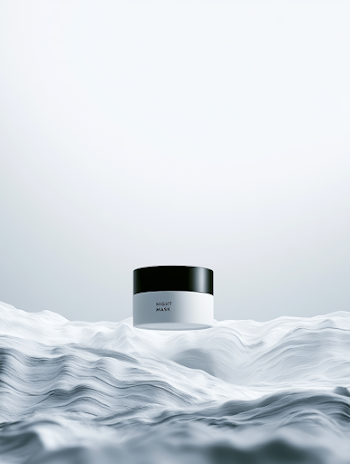 Minimalist Night Mask Cosmetic Jar on White Clay