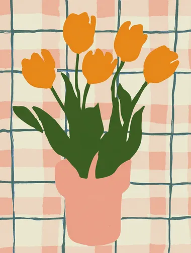 Minimalist Orange Tulips in Pink Pot Minimalist Orange Tulips in Pink Pot