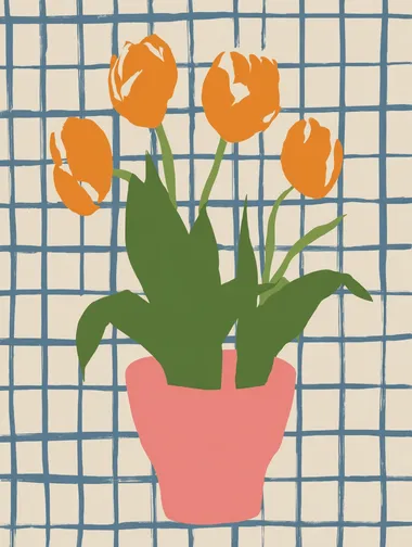 Minimalist Orange Tulips in Pink Pot Minimalist Orange Tulips in Pink Pot