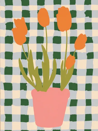 Minimalist Orange Tulips in Pink Pot Minimalist Orange Tulips in Pink Pot
