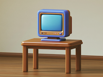 Minimalist Pixar-Style Workspace with Retro Television