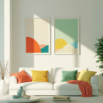 Minimalist Poster Mockups Above Sofa