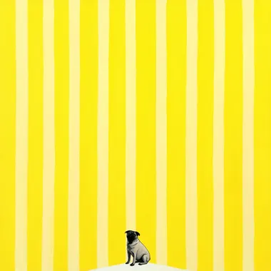 Minimalist Pug on Yellow and White Striped Canvas Minimalist Pug on Yellow and White Striped Canvas