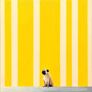 Minimalist Pug: Yellow Striped Canvas Art Minimalist Pug: Yellow Striped Canvas Art