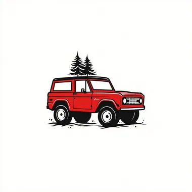 Minimalist Red Vintage Ford Bronco with Christmas Tree Minimalist Red Vintage Ford Bronco with Christmas Tree