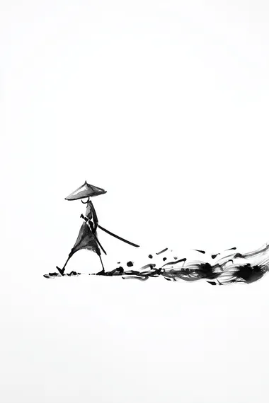 Minimalist Samurai Striding with Katana Minimalist Samurai Striding with Katana