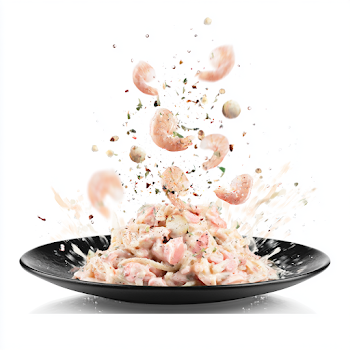 Minimalist Seafood Pasta Splash on Black Plate