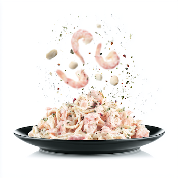 Minimalist Seafood Pasta with Floating Ingredients
