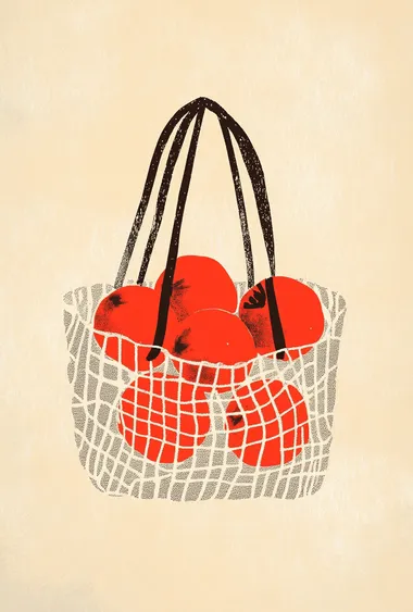 Minimalist Shopping Bag with Red Tomatoes Minimalist Shopping Bag with Red Tomatoes