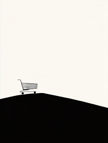 Minimalist Shopping Cart on Hill Silhouette