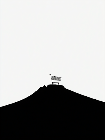 Minimalist Shopping Cart Silhouette on Hill