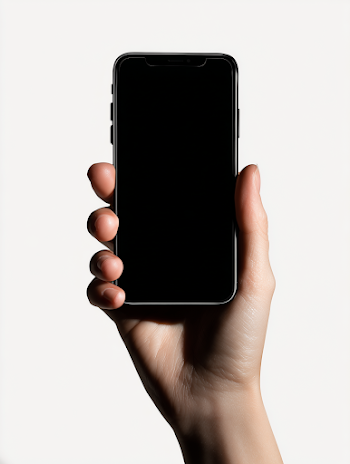 Minimalist Smartphone in Hand Against White Background