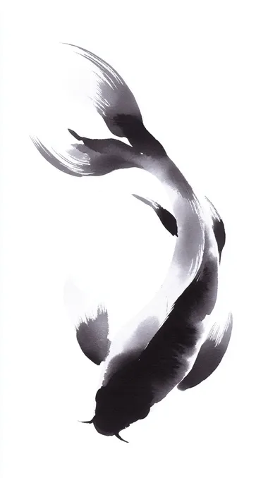 Minimalist Sumi-e Koi Fish Ink Painting Minimalist Sumi-e Koi Fish Ink Painting