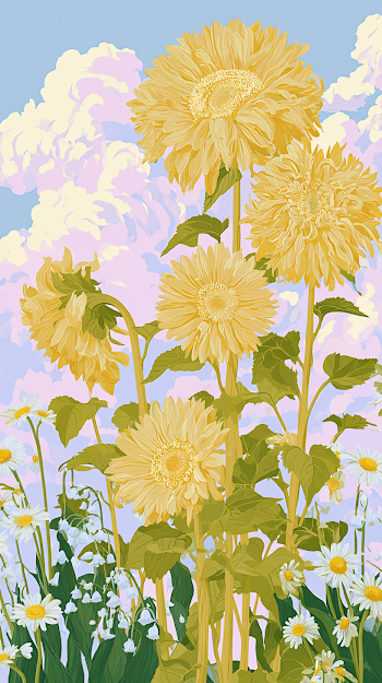 Minimalist Sunflower Illustration in Soft Dawn Light