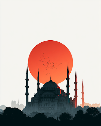 Minimalist Turkish Mosque at Sunset