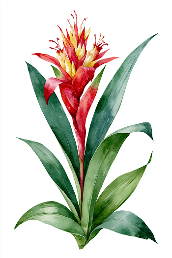 Minimalist Watercolor Bromeliad Plant