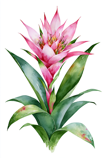 Minimalist Watercolour Bromeliad Plant