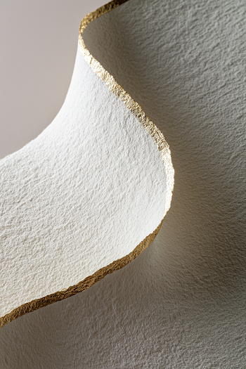 Minimalist Wave Sculpture in Ivory and Gold