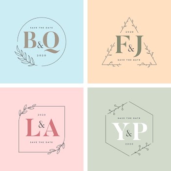 Minimalist wedding monograms in pastel colors Free Vector