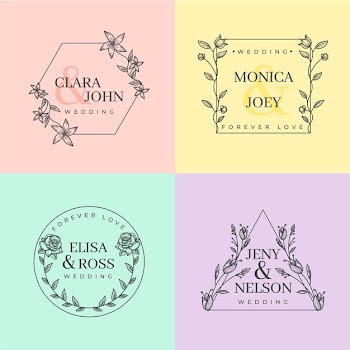 Minimalist wedding monograms in pastel colors Free Vector