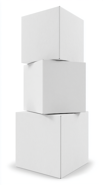 Minimalist White Cardboard Cubes on White Background