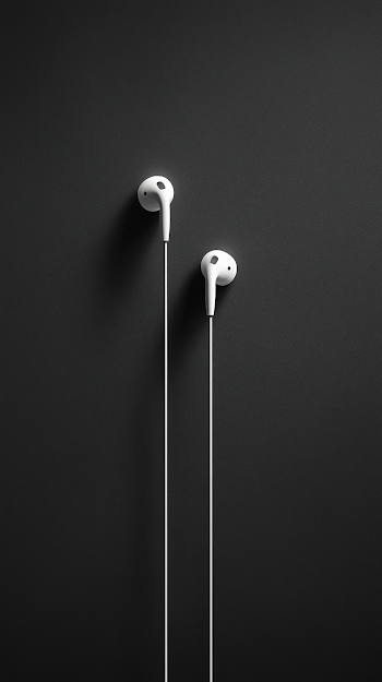 Minimalist White Earphones on Black Background