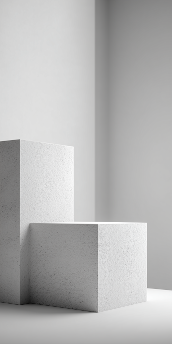 Minimalist White Micro-Cement Cubes in Studio Setting