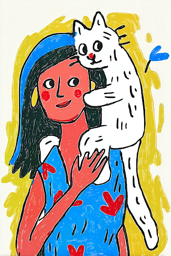 Minimalist Woman with Cat Illustration