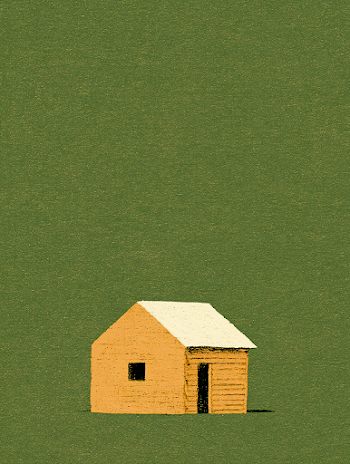 Minimalist Wooden House Against Olive Green Background