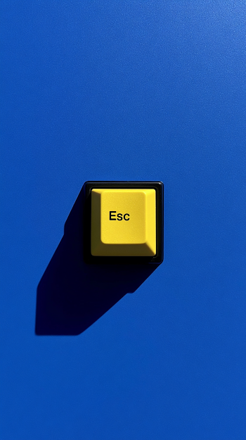 Minimalist Yellow Escape Keycap on Cobalt Blue Surface
