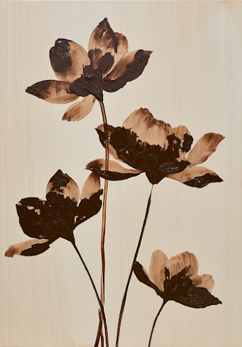 Minimalistic Brown Flower Silhouettes on Beige