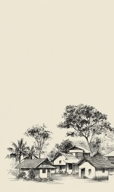 Minimalistic Village Sketch with Trees Minimalistic Village Sketch with Trees