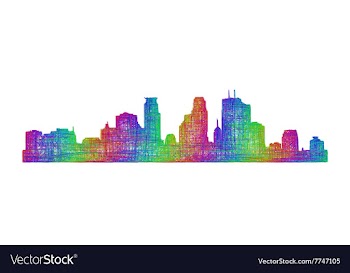 Minneapolis skyline - multicolor line art vector image