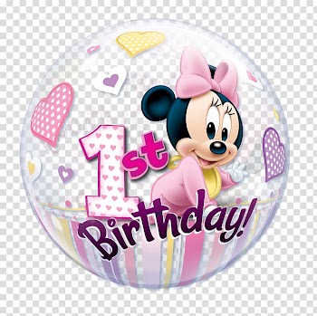 Minnie Mouse 1st birthday balloon, Minnie Mouse Mickey Mouse Winnie the Pooh Balloon Birthday, 1st birthday transparent background PNG clipart