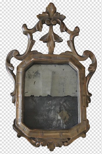 Mirrors, rectangular brown scrolled frame transparent background PNG clipart