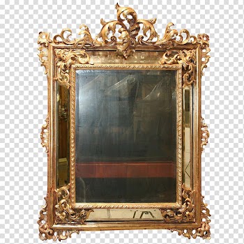 Mirrors, rectangular mirror with yellow metal frame transparent background PNG clipart