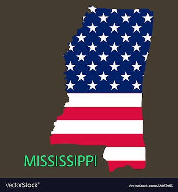 Mississippi state of america with map flag print vector image